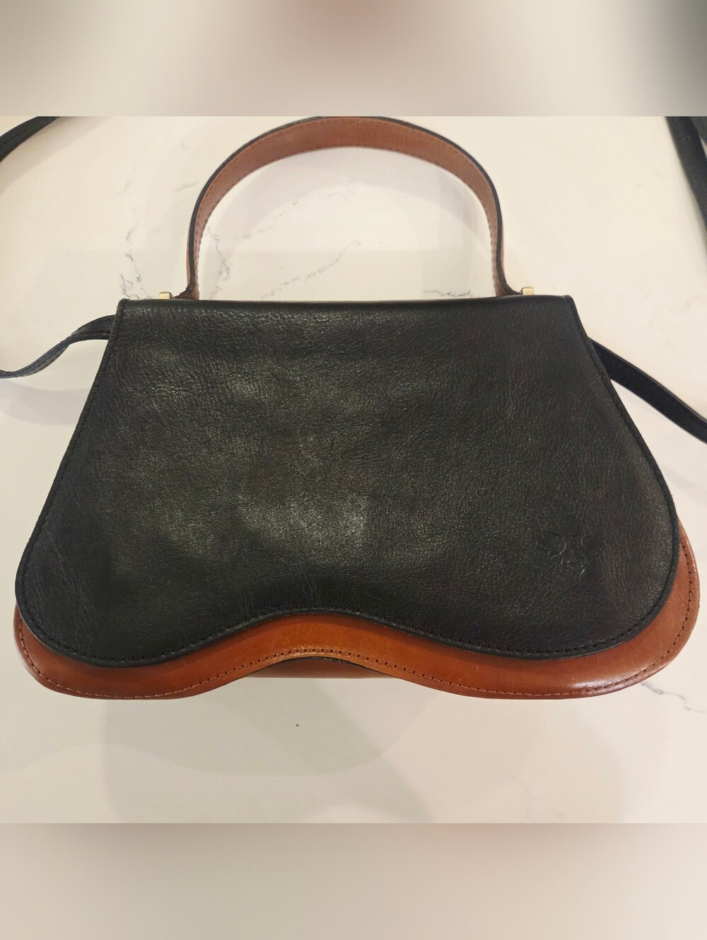 PATRICIA NASH Leather Brown Black Color Block Crossbody Wave Bag Purse